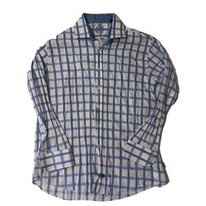 English Laundry Button‎ Down Long Sleeve Shirt Blue White Flip Cuffs 17 34/35